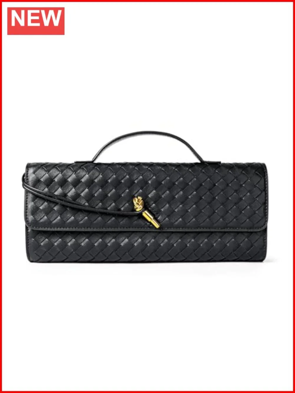 Woven Vegan Leather Evening Clutch Crossbody Bag with Detachable Strap